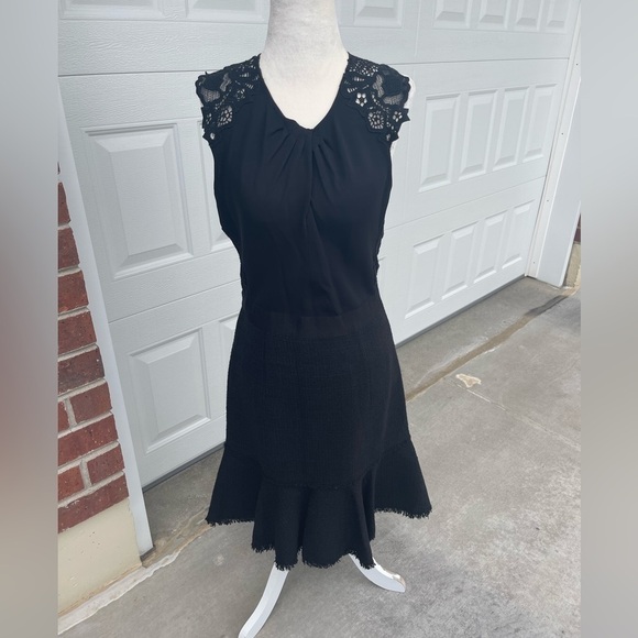 Rebecca Taylor Women's Sleeveless Tweed and Lace Dress Size 6 - Picture 2 of 13